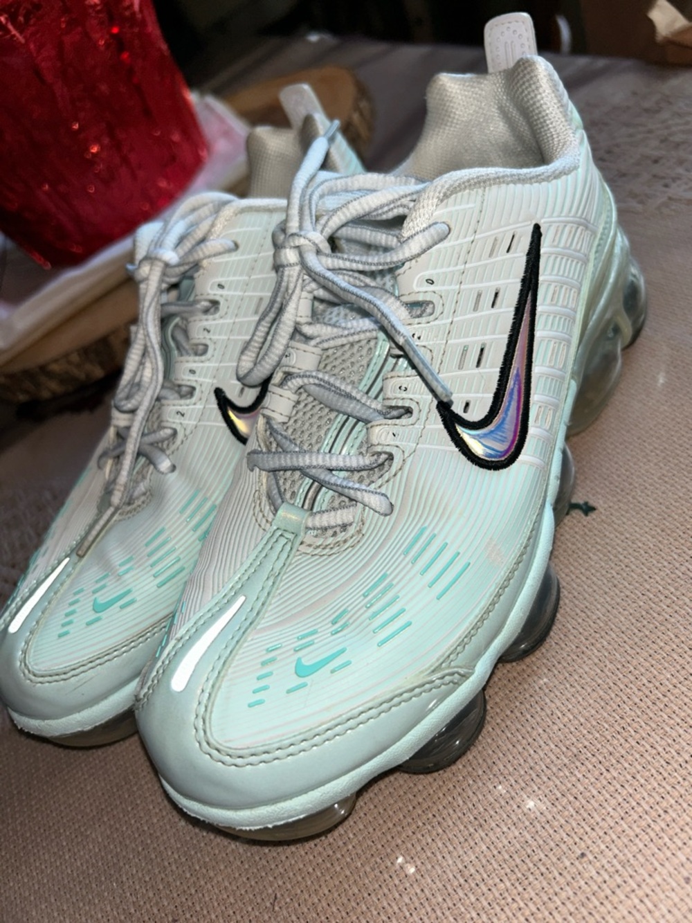 Nike VaporMax Plus Sneakers - Mint Green with Iridescent Swoosh